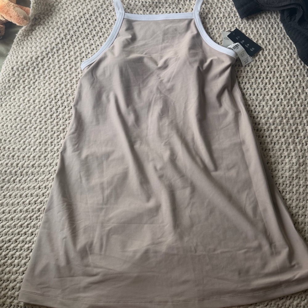 Beige Tank Dress with White Trim